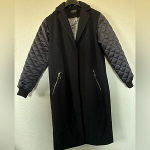 Topshop Black Coat with Quilted Gray Sleeves